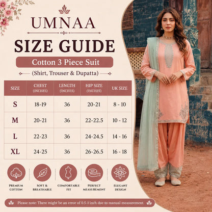 UA-247 Embroidered Cotton 3 Piece Suit by Umnaa | Ready to Wear