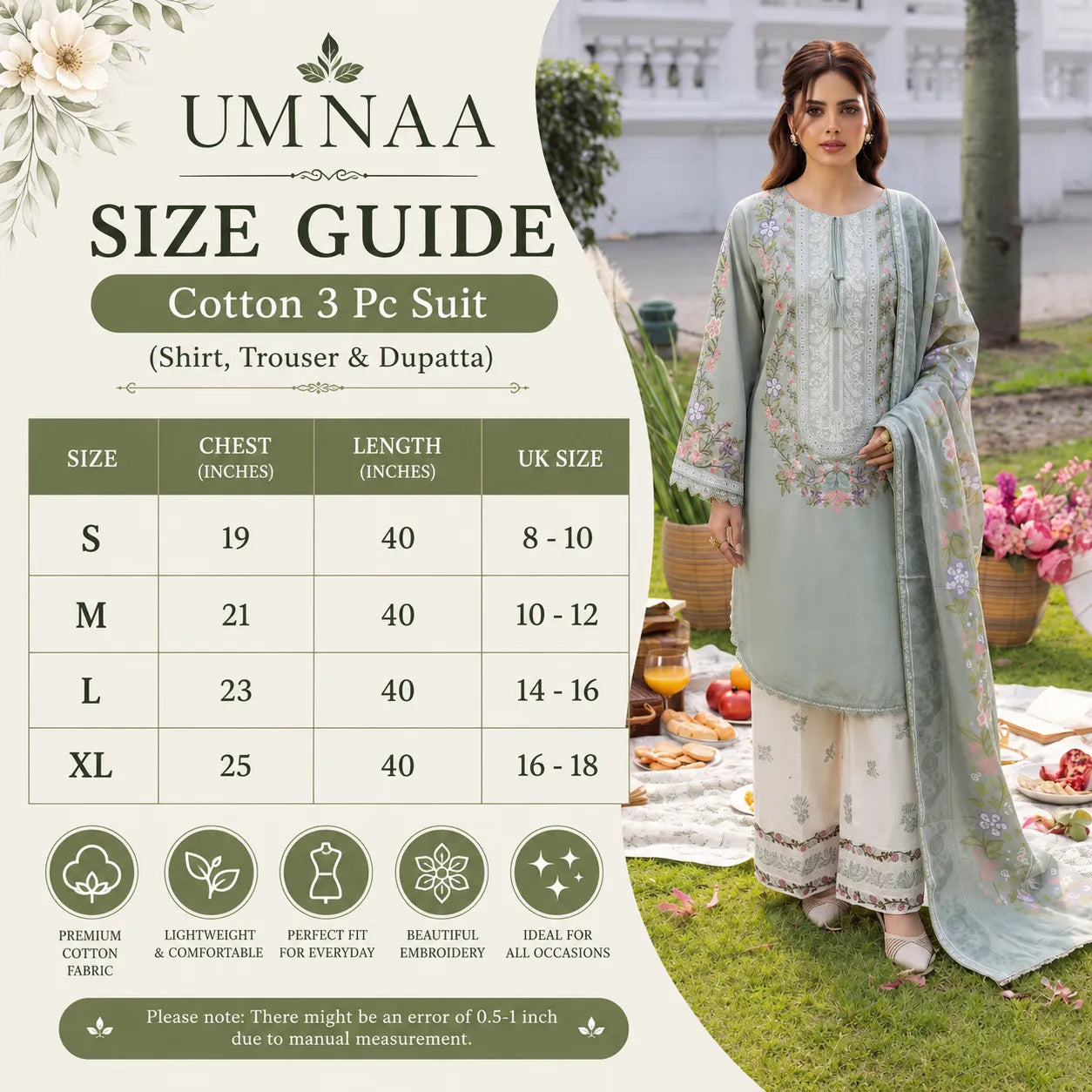 UA-246 Embroidered Cotton 3 Pc Collection Ready to Wear Pakistani Asian clothes by Umnaa