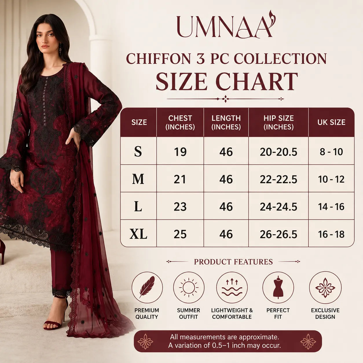UA-283 Embroidered Chiffon 3 Pc Collection | Umnaa