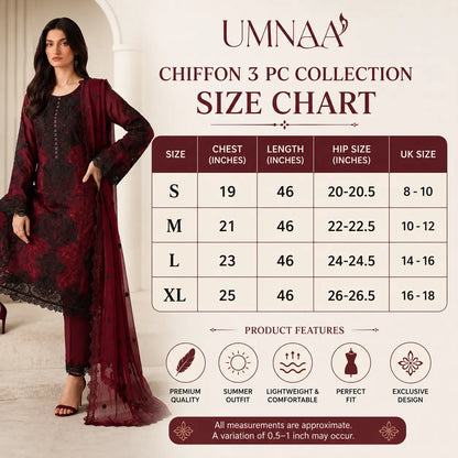 UA-283 Embroidered Chiffon 3 Pc Collection | Umnaa