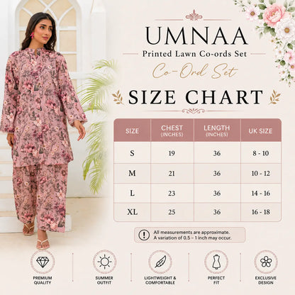 UA-248 Printed Lawn 2 Piece Co-Ord Set | Soft Breathable Summer Outfit | Casual Matching Shirt & Trouser Set by Umnaa