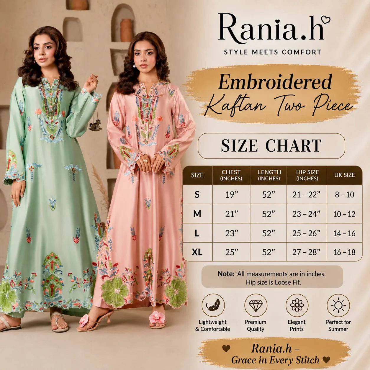 RA-40 Embroidered kaftan 2 Pc - Raniya.h