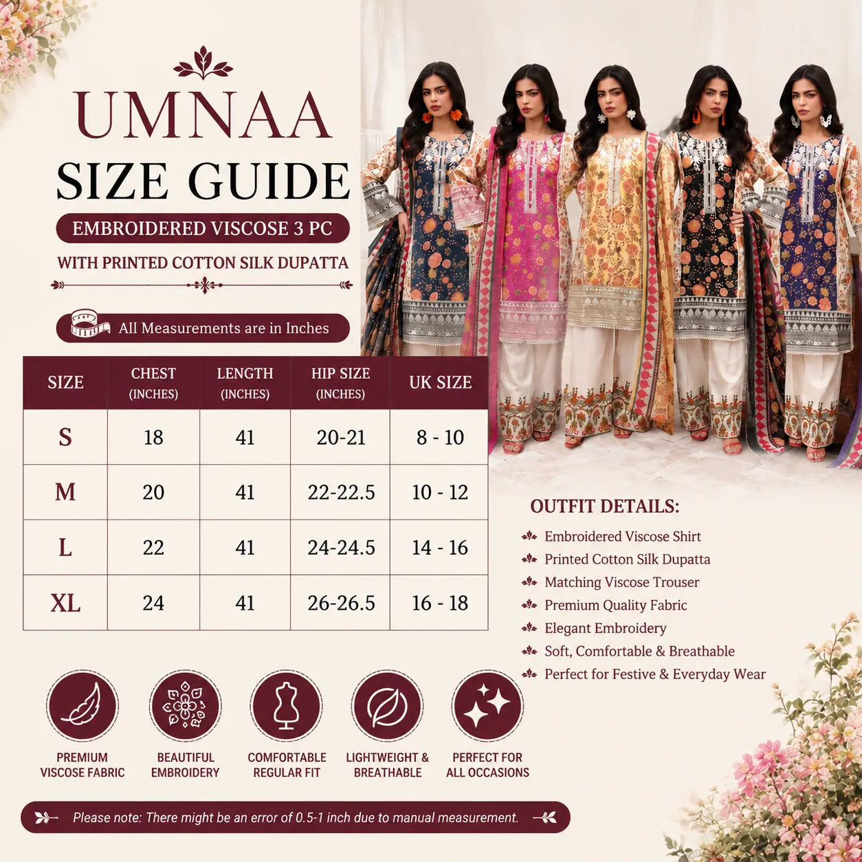 UA-334 Embroidered Viscose 3 Pc Collection Ready to Wear Pakistani Asian clothes by Umnaa