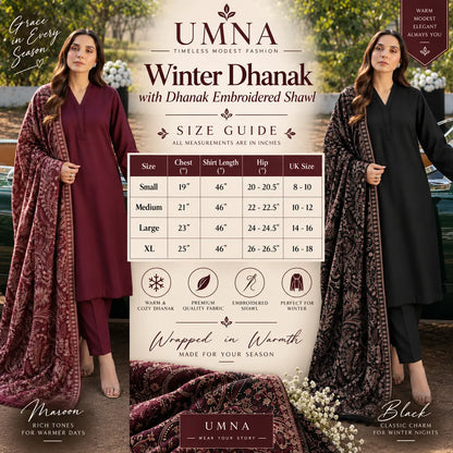 UA-303 Winter Dhanak Embroidered Shawl 3 Pc | Umnaa