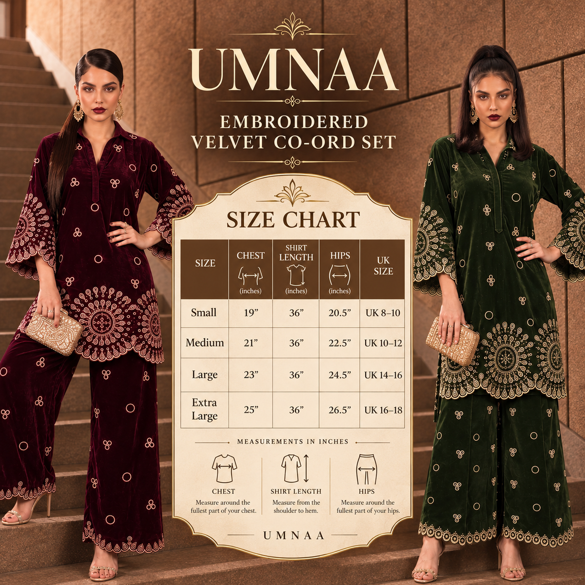 UA-318 Embroidered Velvet Co-Ord Set | Umnaa