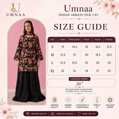 UA-245 Trendy Indian Armani Silk 3 Piece Suit by Umnaa | Embroidered Kameez with Shamoos Silk Bengali Shararah & Chiffon Dupatta | Festive & Party Wear