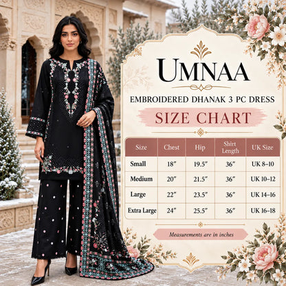 UA-321 Embroidered Dhanak 3 Pc Dress | Umnaa