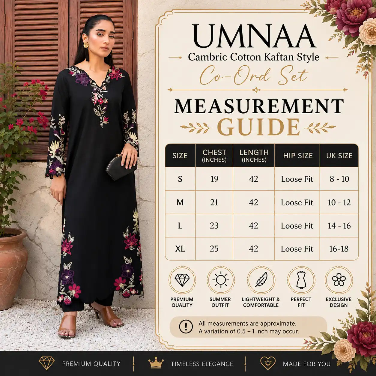 UA-237 Embroidered Kaftan Style Co-Ord Set Asian Wear | Umnaa