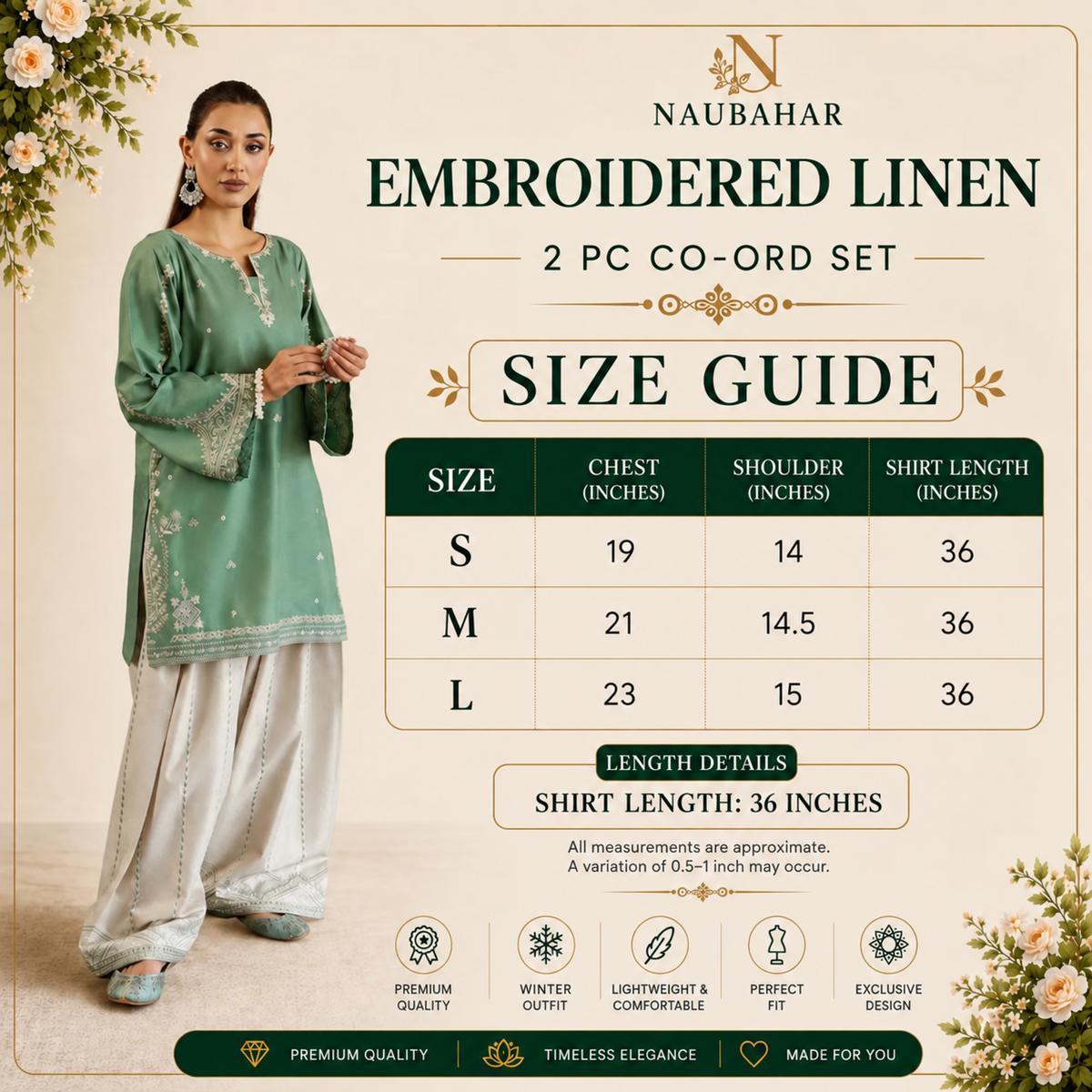 UA-231 Embroidered Linen 2 Pc Co-Ord Set with Farshi Shalwar by Umnaa