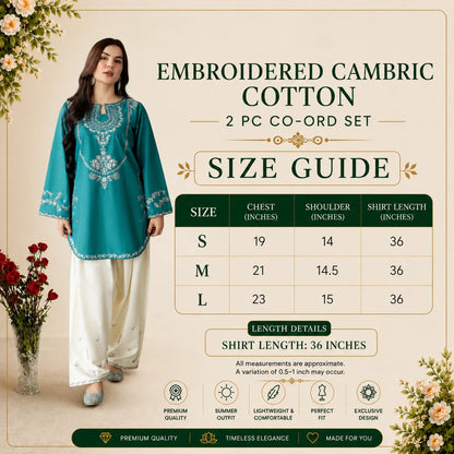 UA-258 Embroidered Cambric Cotton 2 Pc Co-Ord Set with Farshi Shalwar by Umnaa