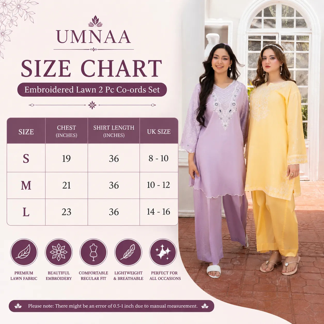 UA-243 Embroidered Lawn Summer Lawn Co-Ords Set by Umnaa