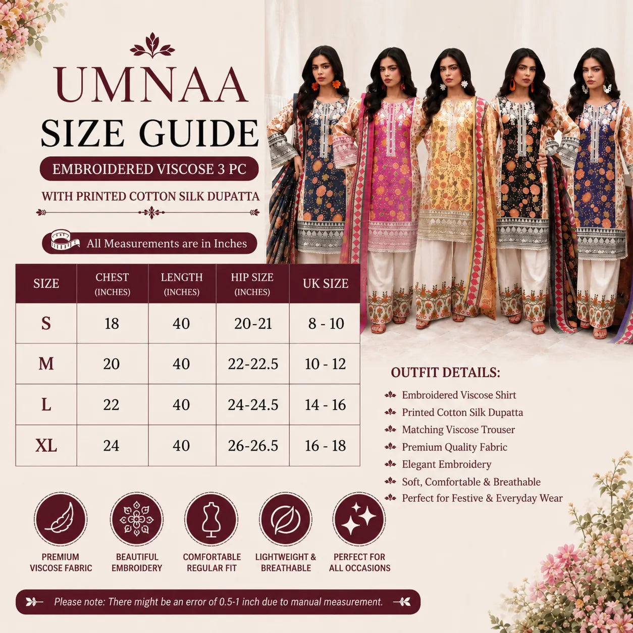 UA-334 Embroidered Viscose 3 Pc Collection Ready to Wear Pakistani Asian clothes by Umnaa