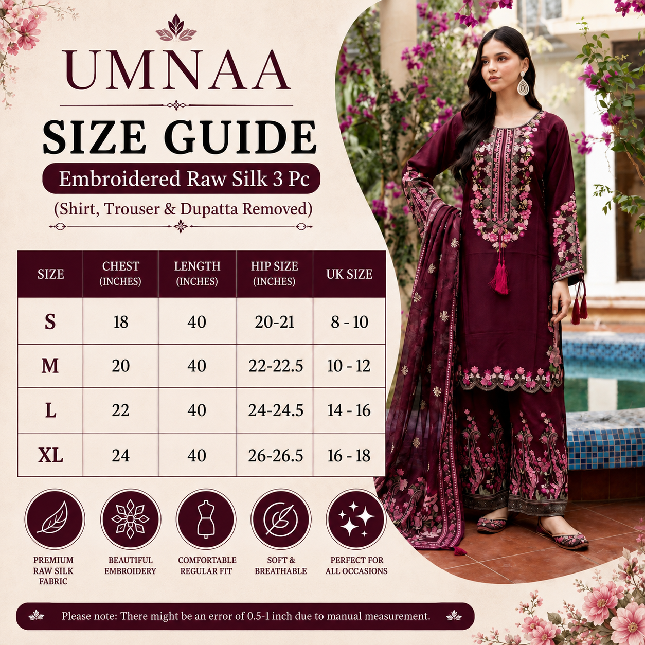UA-335 Embroidered Viscose 3 Pc Collection Ready to Wear Pakistani Asian clothes by Umnaa