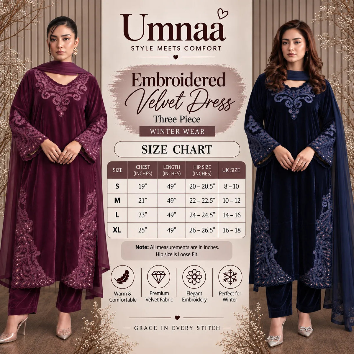 UA-300 Embroidered Velvet 3 Pc Collection | Umnna