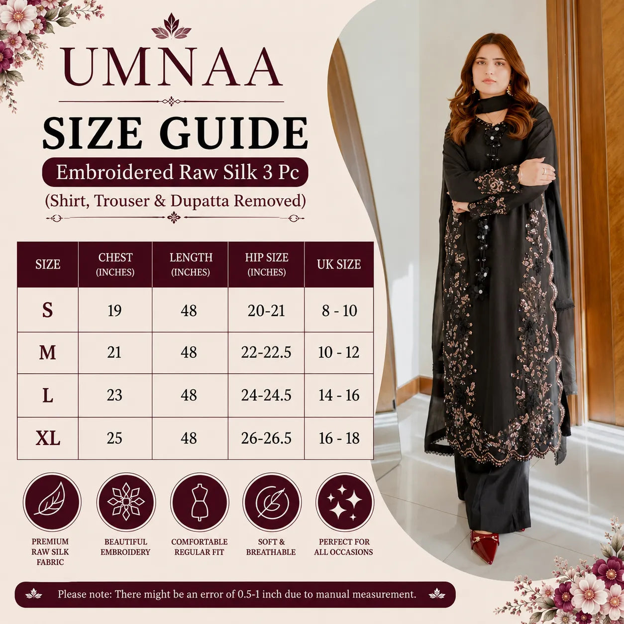 UA-336 Women's Embroidered Raw Silk Dress 3 Piece Festive & Party Wear Suit by Umnaa