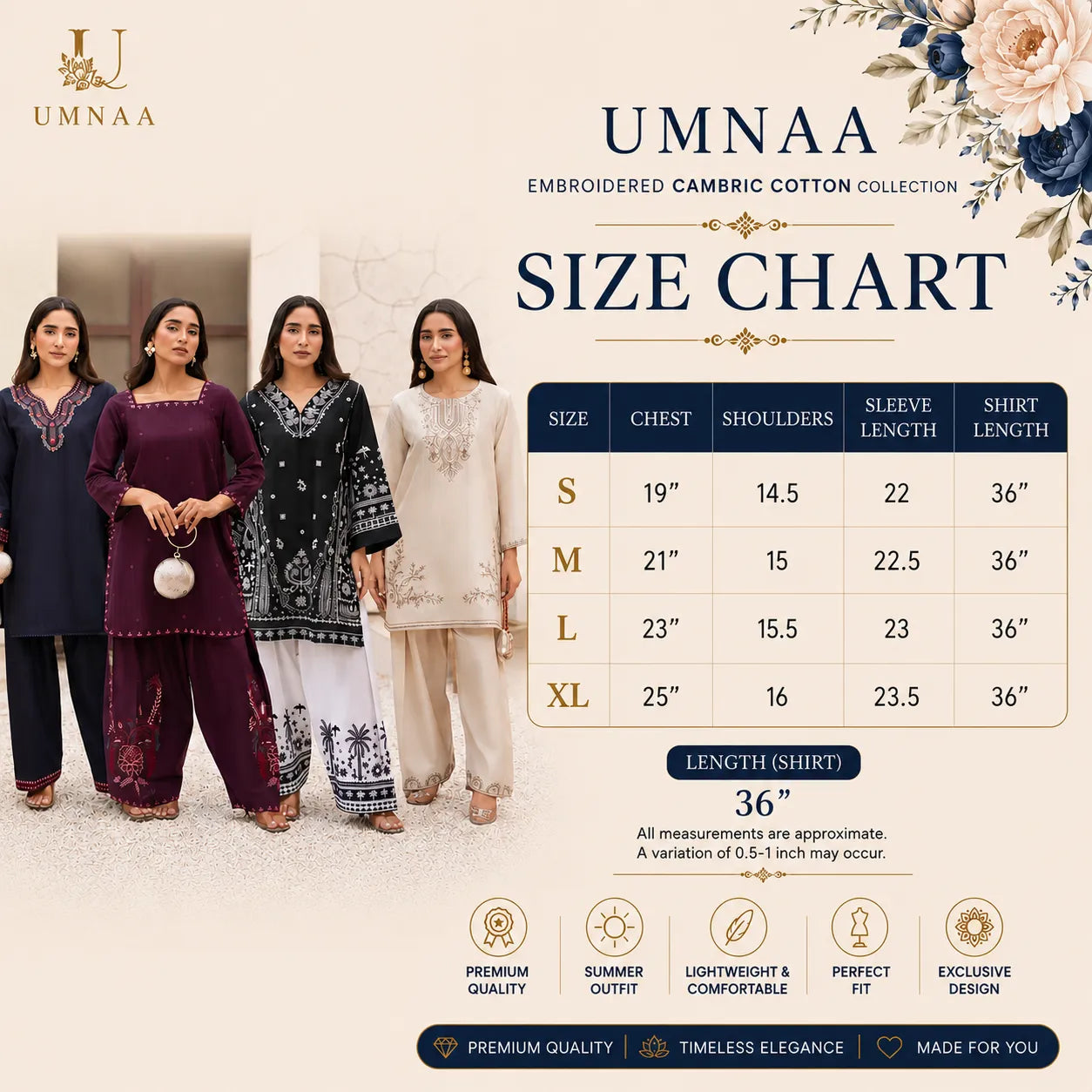 UA-257 Embroidered Cambric Cotton Co-Ord Set | Ready to Wear | Asian Clothes