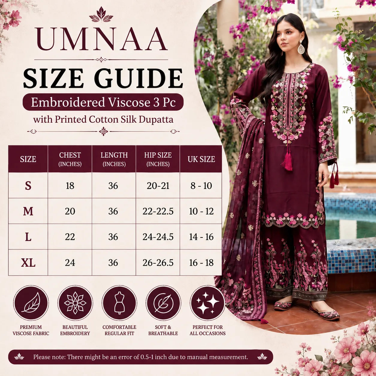 UA-335 Embroidered Viscose 3 Pc Collection Ready to Wear Pakistani Asian clothes by Umnaa