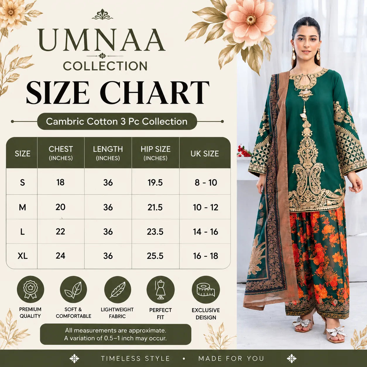 UTT-25 " Ethnic" Cambric Cotton 3 Pc Collection | Traditional Thread