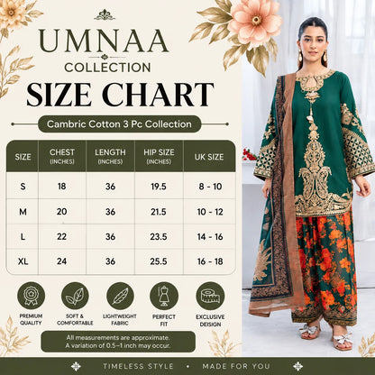 UTT-25 " Ethnic" Cambric Cotton 3 Pc Collection | Traditional Thread