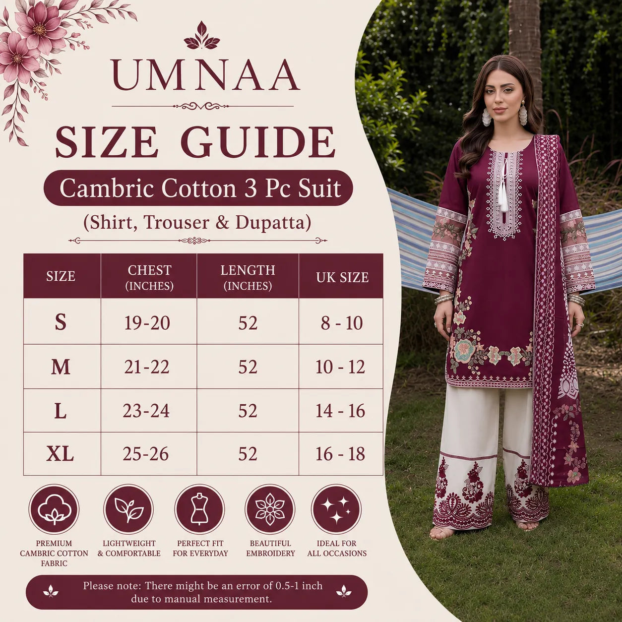 UA-256 Embroidered Cotton 3 Pc Collection Ready to Wear Pakistani Asian clothes by Umnaa