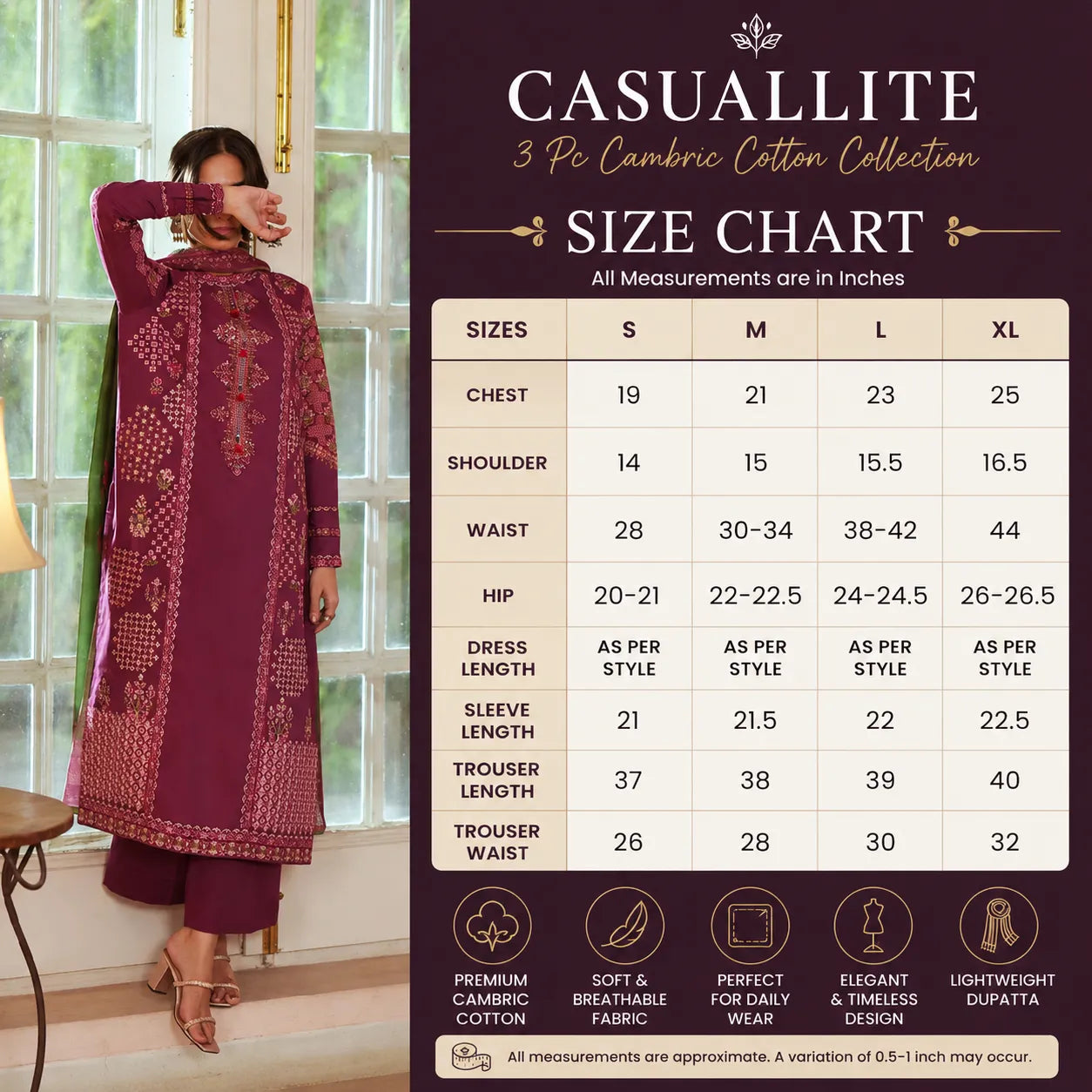 UCA-46 "Sakoon" Embroidered Cambric Cotton Pc Collection | Casuallite