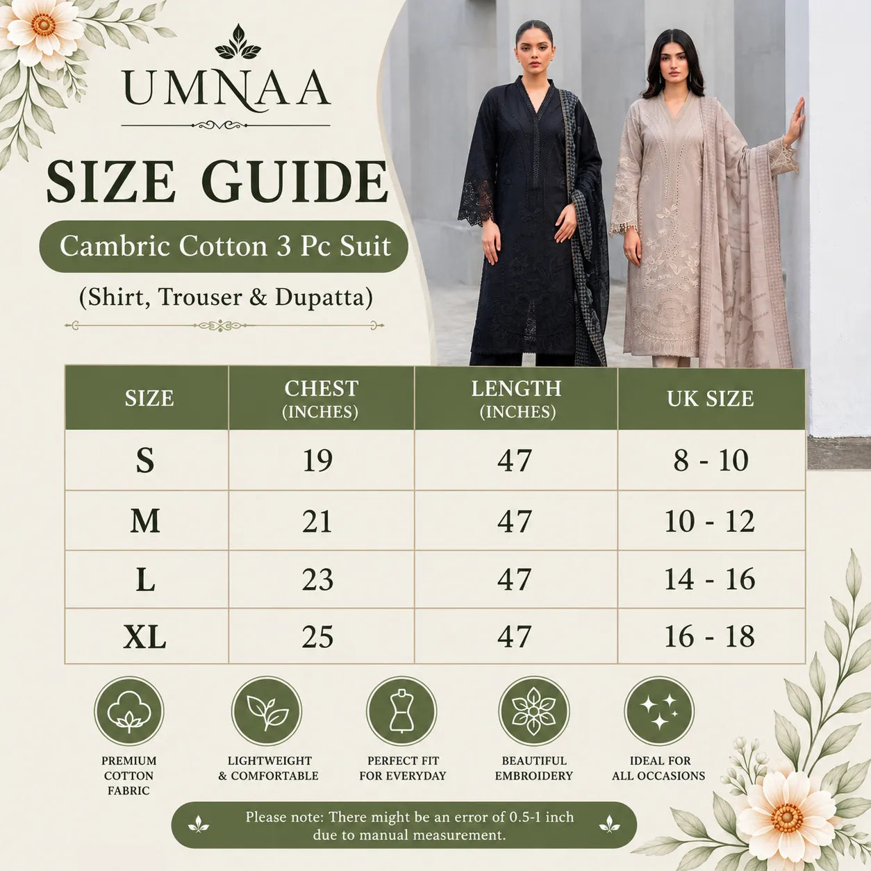 UA-272 Embroidered Cambric Cotton 3 Pc Collection | Umnaa