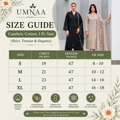 UA-272 Embroidered Cambric Cotton 3 Pc Collection | Umnaa