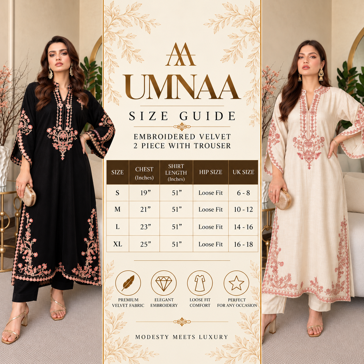 UA-329 Luxury Dhanak Kaftan Co-Ord 2 Pc | Umnaa