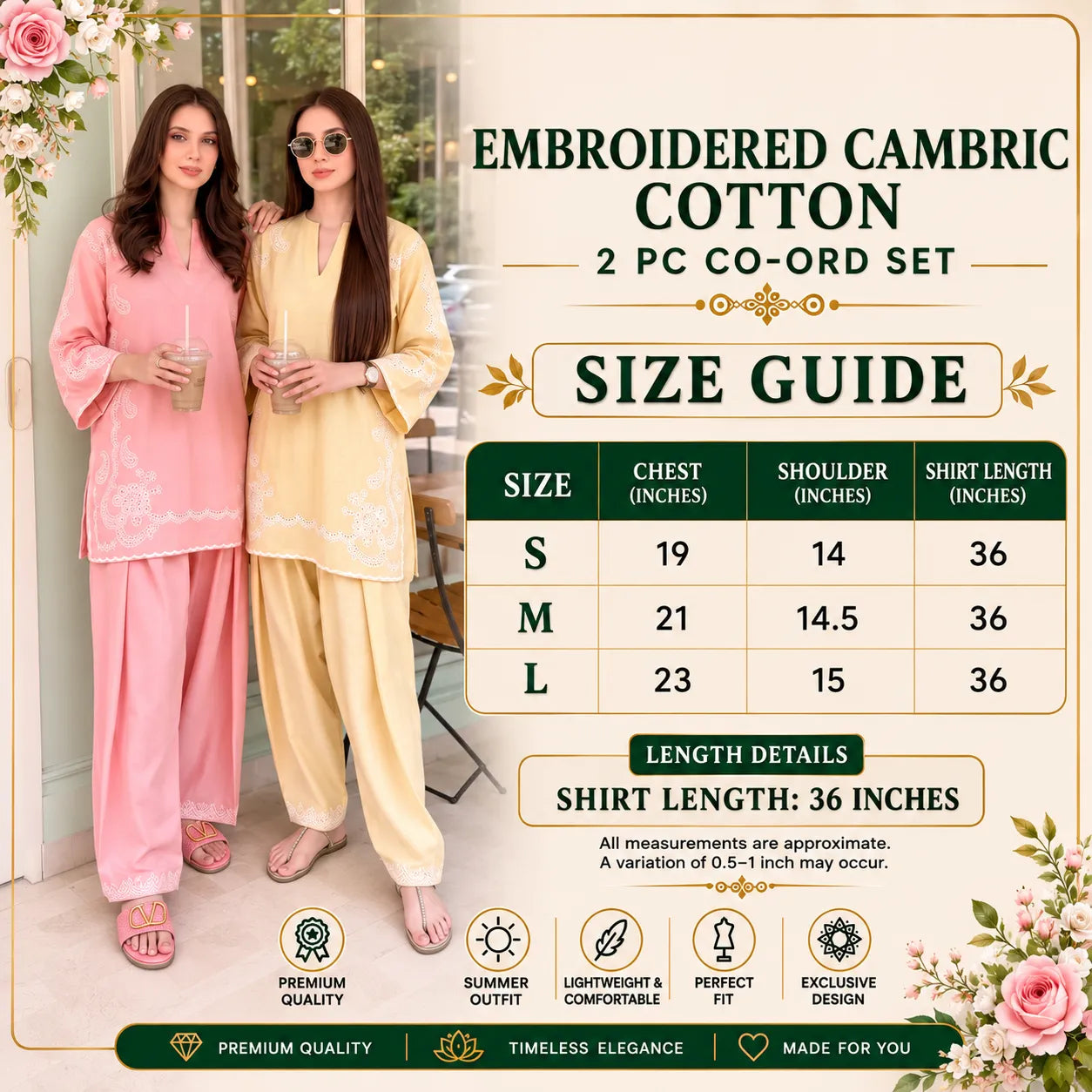 UA-261 Embroidered Cambric Cotton 2 Pc Co-Ord Set with Farshi Shalwar by Umnaa