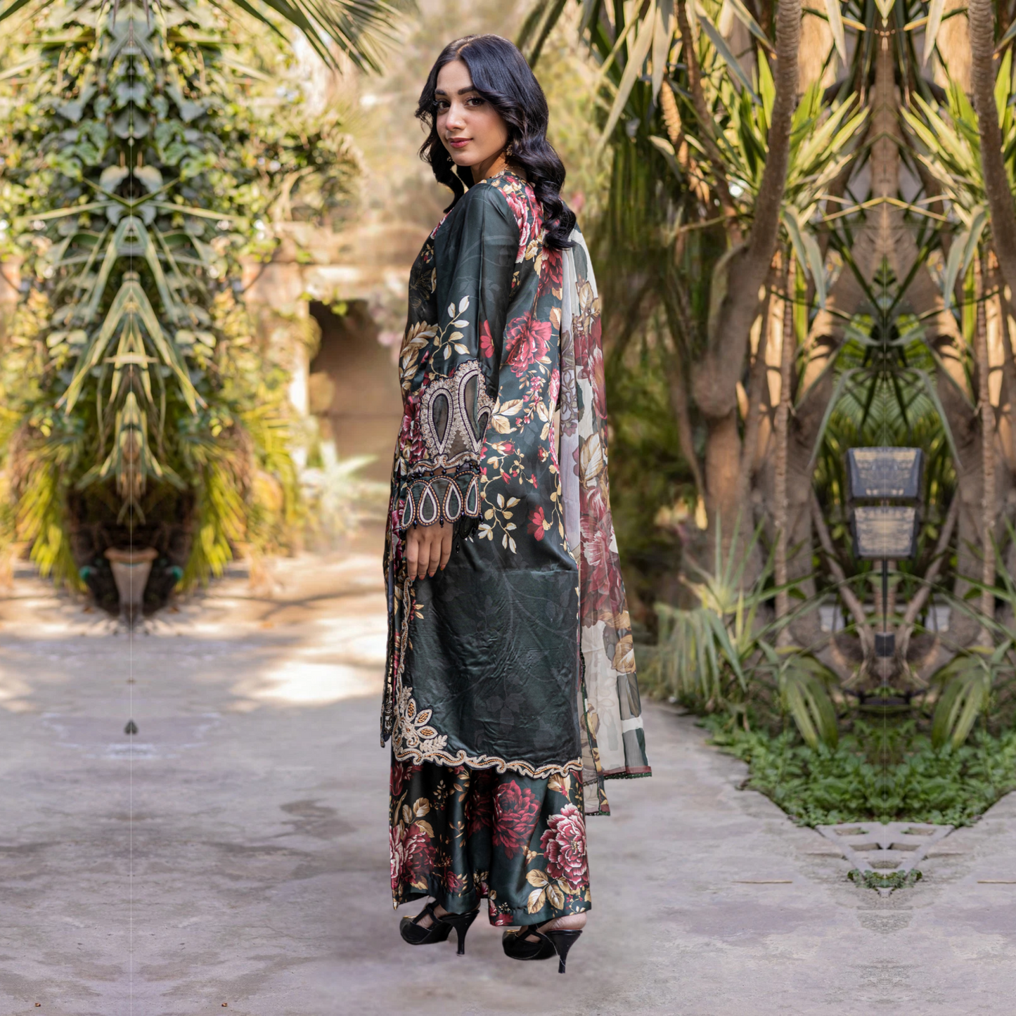 UMRZ-42 Embroidered Printed Silk Pakistani 3 Pc Dress| Ready to Wear | Rangz