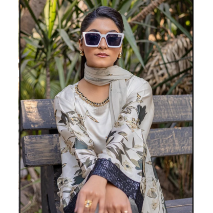 UMRZ-42 Embroidered Printed Silk Pakistani 3 Pc Dress| Ready to Wear | Rangz
