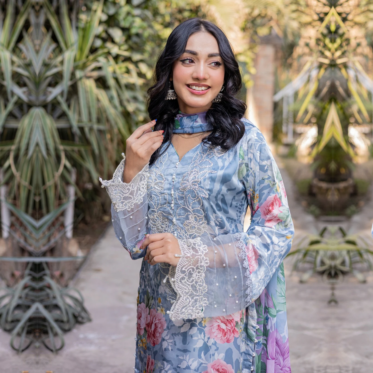 UMRZ-42 Embroidered Printed Silk Pakistani 3 Pc Dress| Ready to Wear | Rangz