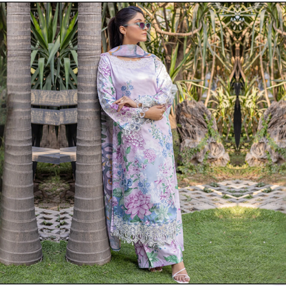 UMRZ-42 Embroidered Printed Silk Pakistani 3 Pc Dress| Ready to Wear | Rangz