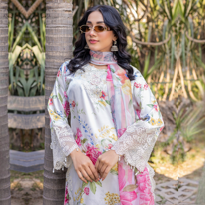 UMRZ-42 Embroidered Printed Silk Pakistani 3 Pc Dress| Ready to Wear | Rangz
