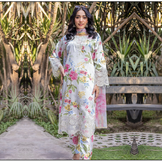 UMRZ-42 Embroidered Printed Silk Pakistani 3 Pc Dress| Ready to Wear | Rangz