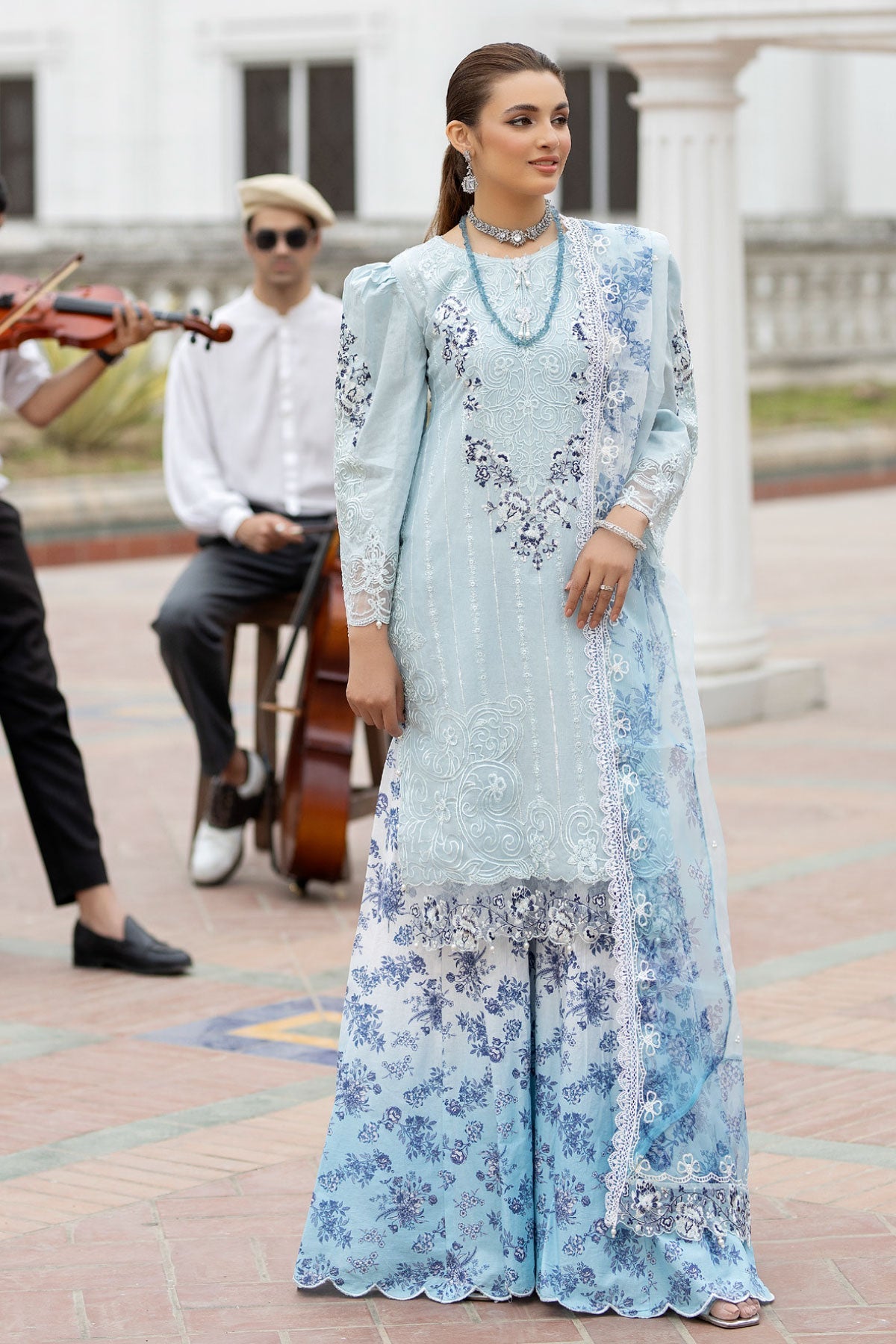 (ICE BLUE) 3 Pc Mother & Daughter "Ivana" Festive Cotton Dress by Simrans