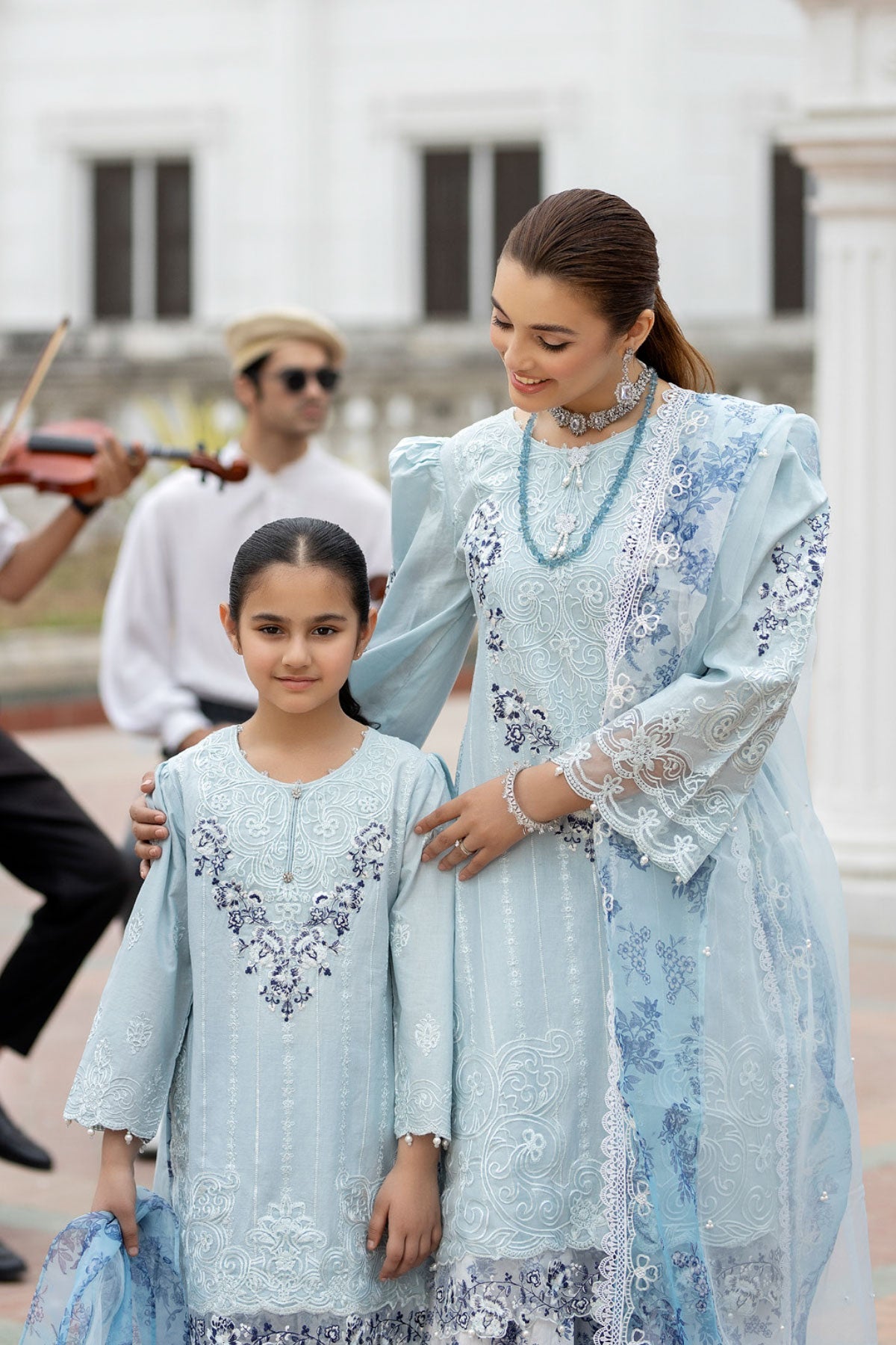 (ICE BLUE) 3 Pc Mother & Daughter "Ivana" Festive Cotton Dress by Simrans