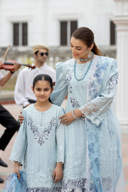 (ICE BLUE) 3 Pc Mother & Daughter "Ivana" Festive Cotton Dress by Simrans