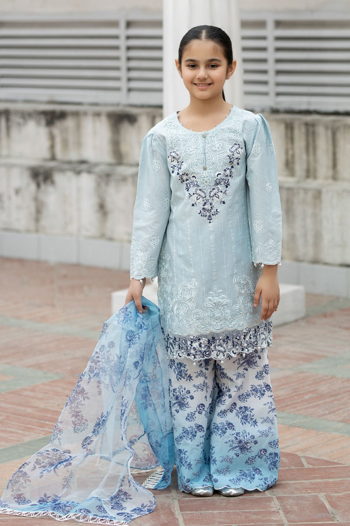 (ICE BLUE) 3 Pc Mother & Daughter "Ivana" Festive Cotton Dress by Simrans