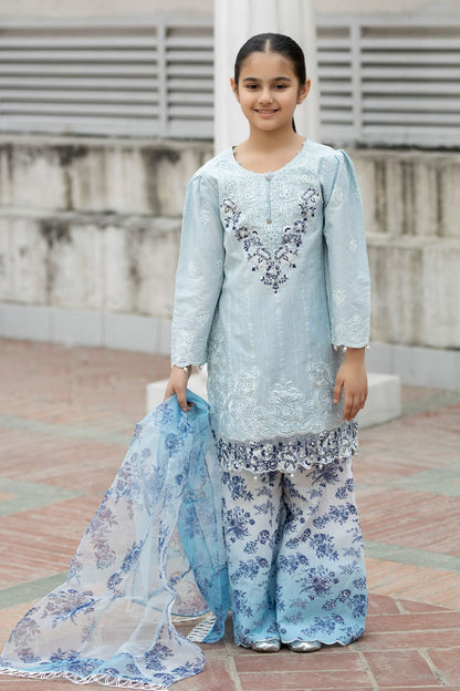 (ICE BLUE) 3 Pc Mother & Daughter "Ivana" Festive Cotton Dress by Simrans