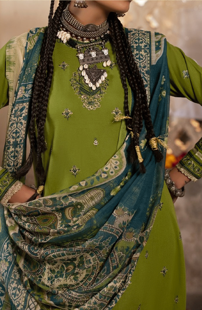 Green 3 Piece Embroidered Cotton dress - Casuallite