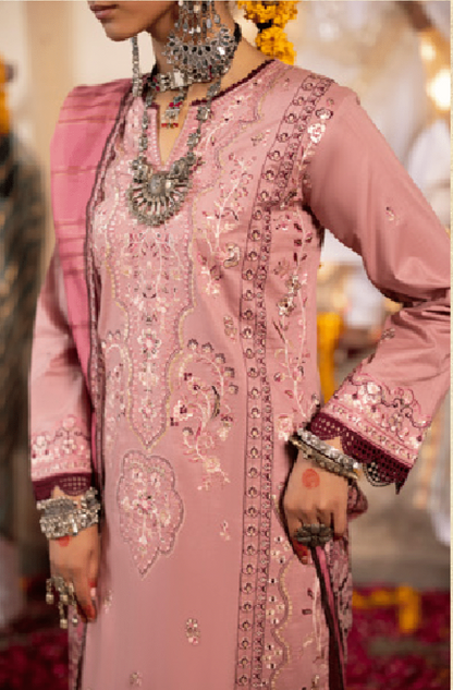 Pink 3 Piece Embroidered Cotton dress - Casuallite