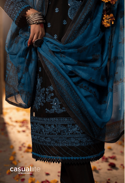 Black 3 Piece Embroidered Cotton dress - Casuallite