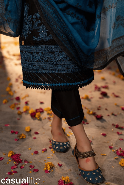 Black 3 Piece Embroidered Cotton dress - Casuallite