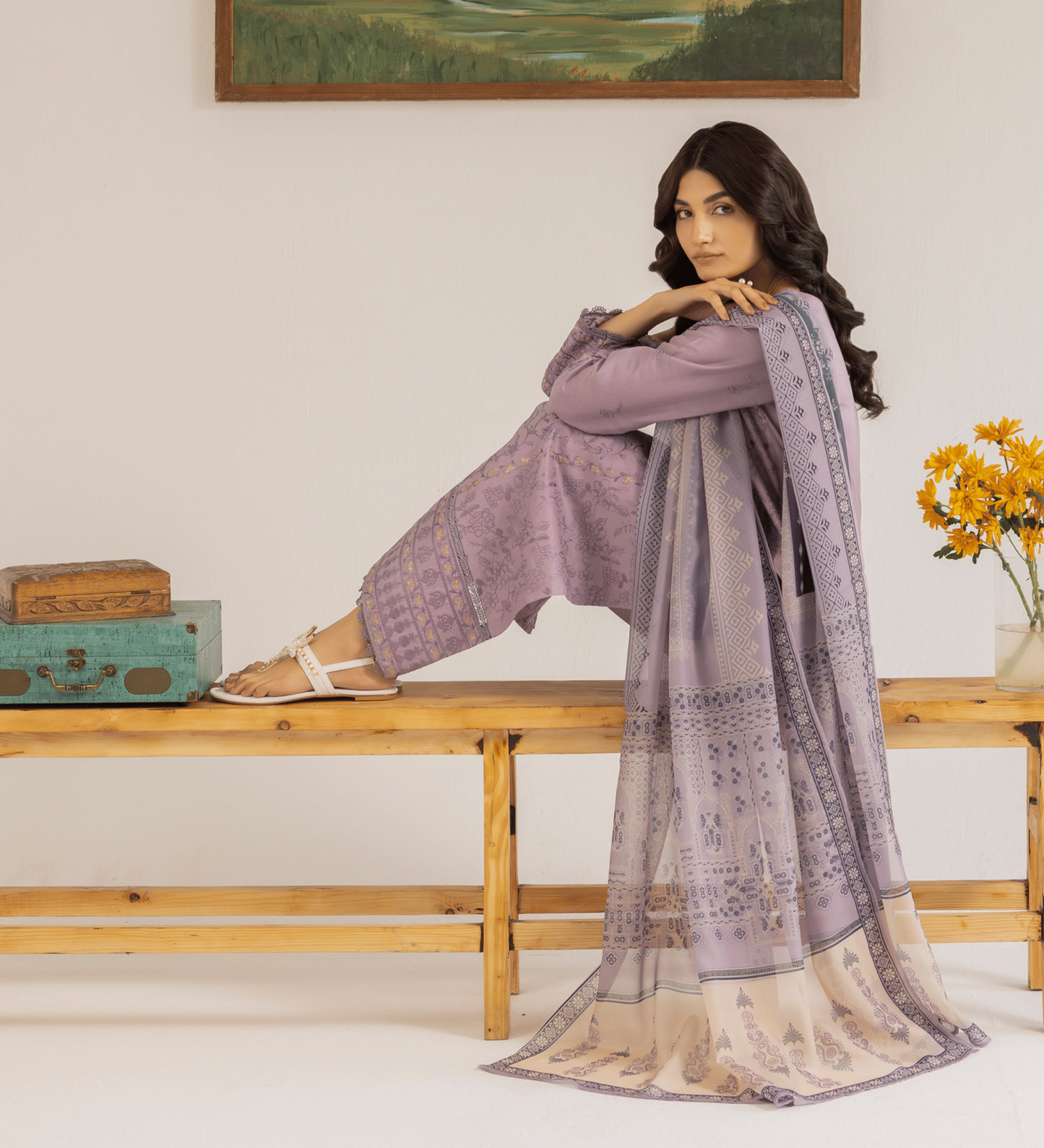 Lilac 3 Piece Embroidered Lawn Dress - Esra Fashion