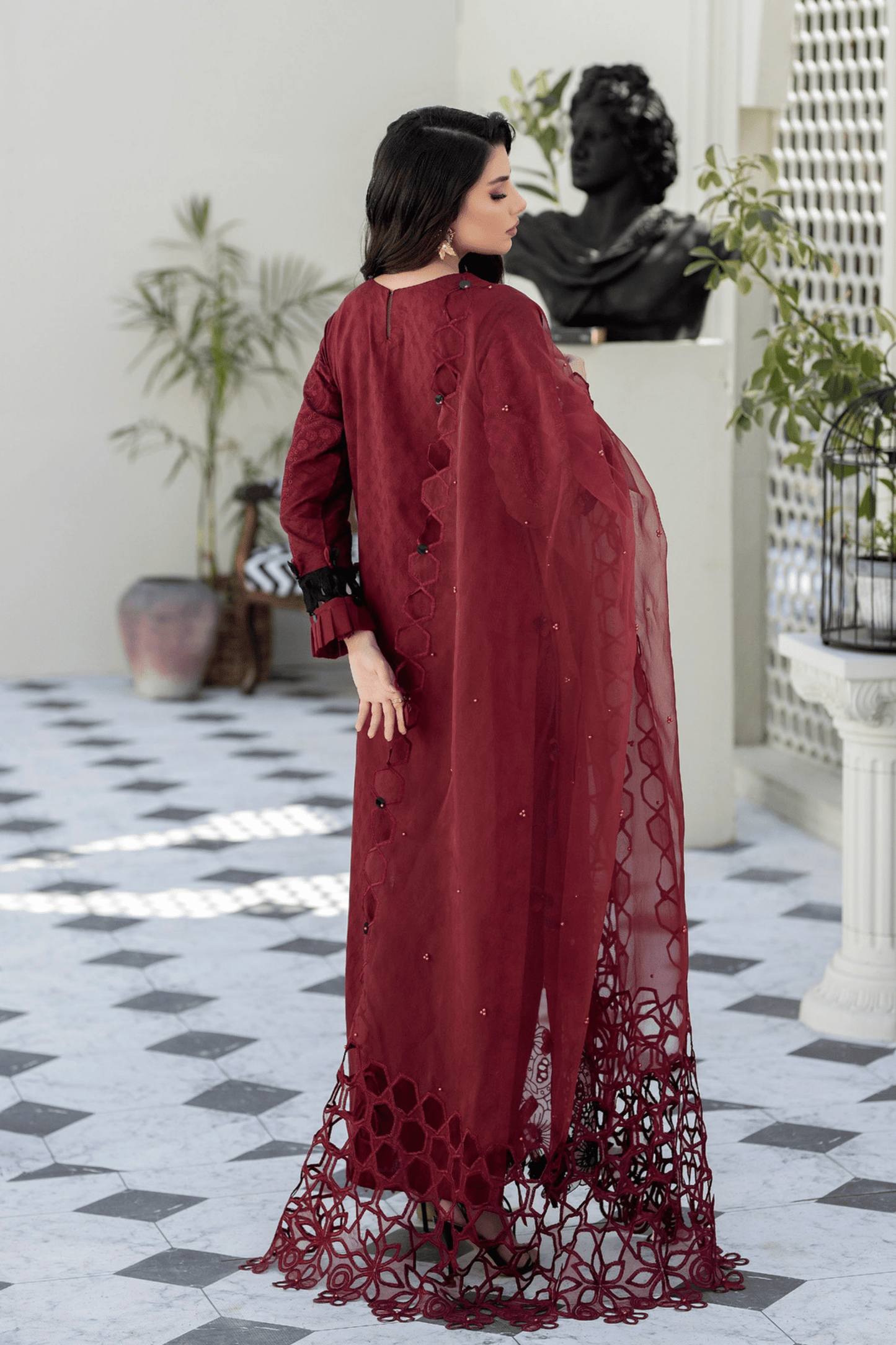 (Maroon) Mother & Daughter 3 Pc Chikenkari Lawn Dress by Simrans