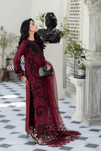 (Maroon) Mother & Daughter 3 Pc Chikenkari Lawn Dress by Simrans