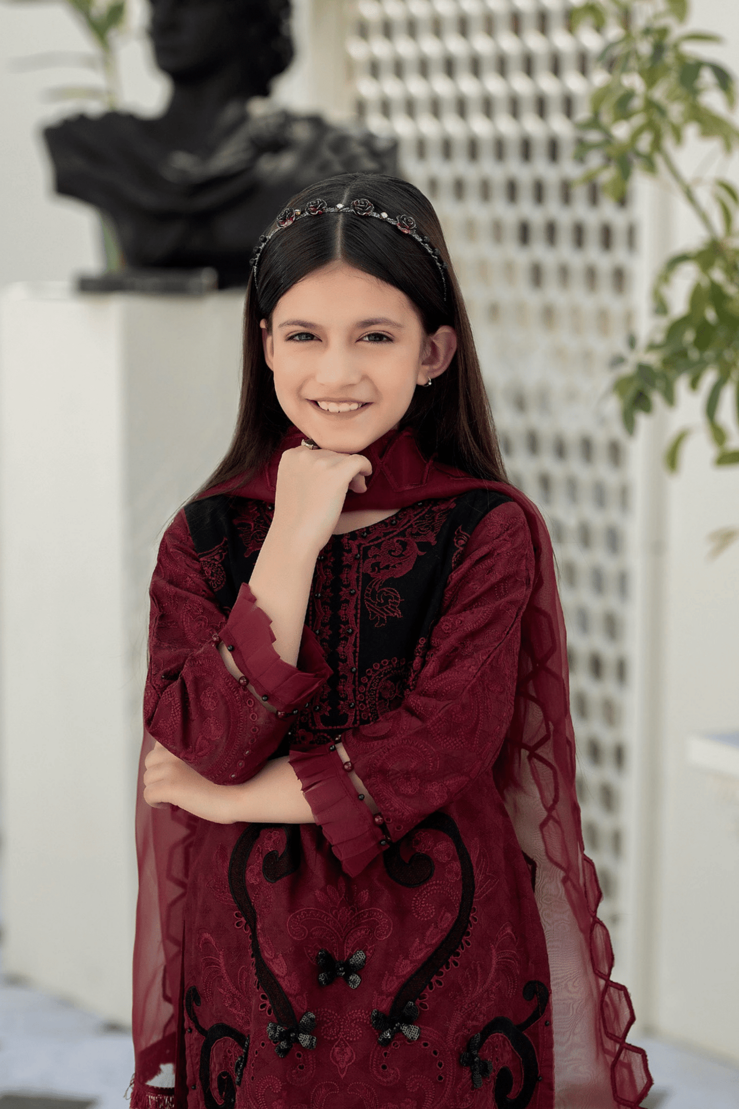 (Maroon) Mother & Daughter 3 Pc Chikenkari Lawn Dress by Simrans