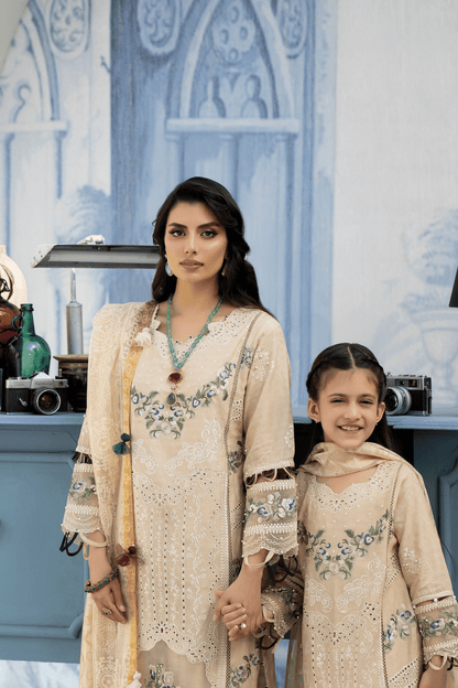 (BEIGE) Mother & Daughter 3 Pc Chikenkari Lawn Dress by Simrans