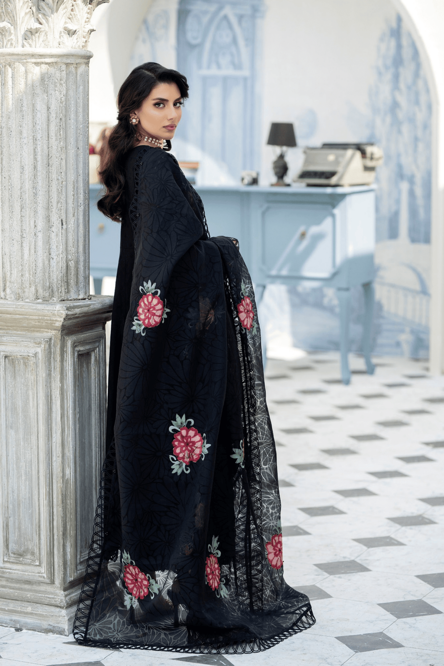 (Black) Mother & Daughter 3 Pc Chikenkari Lawn Dress by Simrans